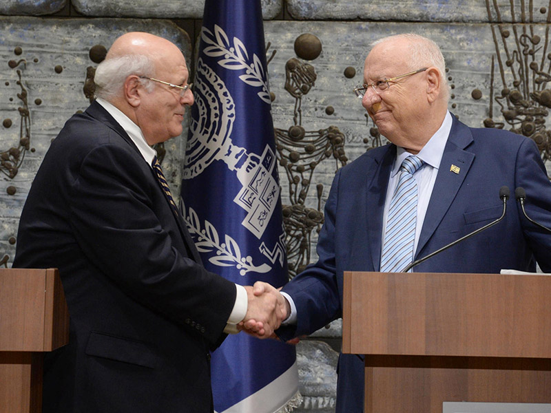 President Rivlin and CEC chair Hanan Melcer at presentation of official election results.